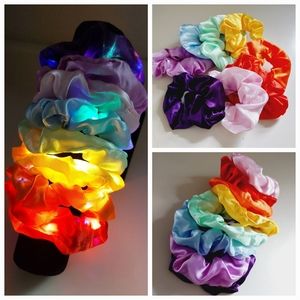 Lot of 8 Colorful Satin LED Light Up Hair Scrunchies